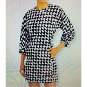 Aqua Balloon Sleeve Dress - Black and White